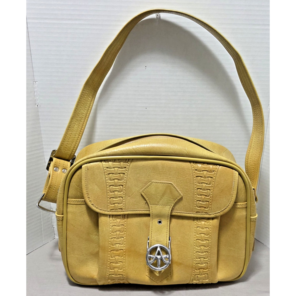 Vtg 1978 American Tourister Yellow Faux Leather Shoulder Bag Retro Camera Style